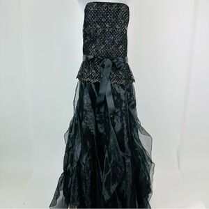 Jessica McClintock for Gunne Sax Vintage Strapless Gold Black Long Formal Dress